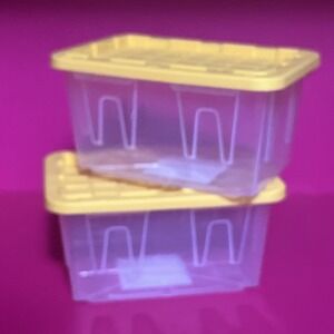 2 Lowe's Clear Mini Teeny Totes With Yellow Cover Lid 4.8" X‎ 3.3" X 2.4" NEW